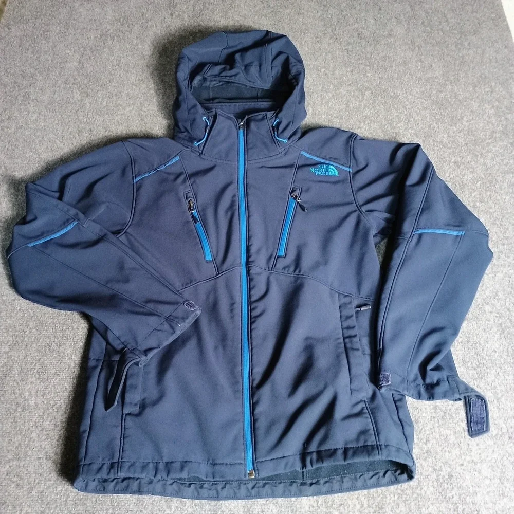 The North Face Men's Small Blue Hooded Softshell Jacket Fleece Lined...